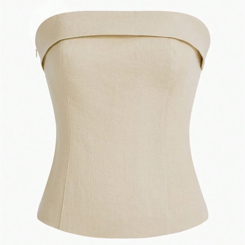 NWT MOTF PREMIUM LINEN SHIRRED BACK FOLDOVER TUBE TOP size XS